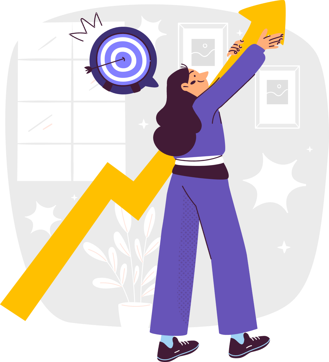 Animasi karakter dengan grafik panah naik, menggambarkan video animasi 2D company profile untuk menyampaikan pesan bisnis dengan jelas.