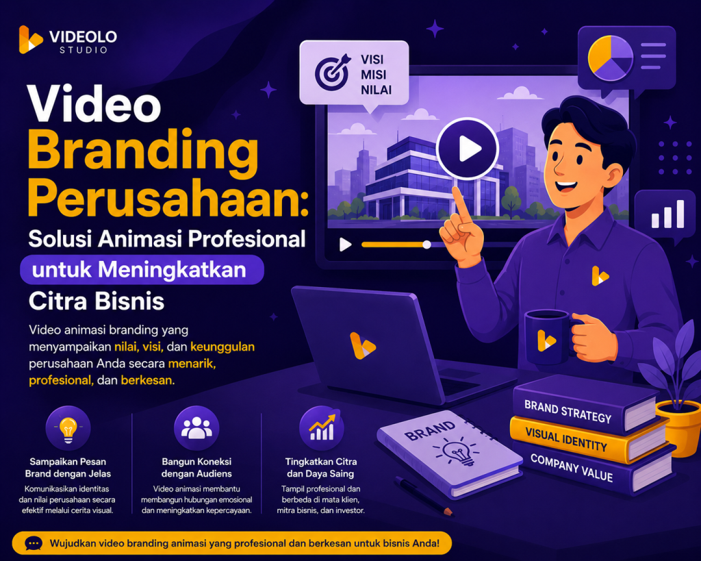 Ilustrasi tim kreatif sedang membuat media visual animasi untuk kebutuhan branding perusahaan.