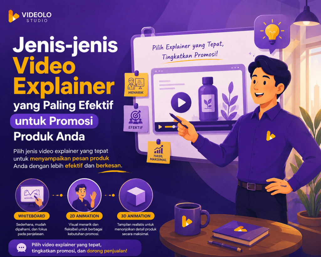 Ilustrasi perempuan sedang mempresentasikan grafik dan data di layar, menggambarkan manfaat video animasi explainer untuk menyederhanakan pesan kompleks secara visual.