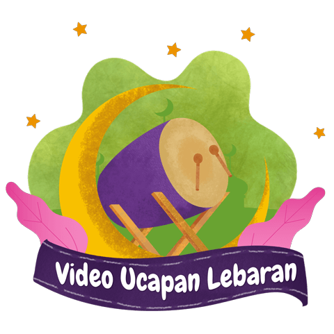 Ilustrasi bedug dan ornamen Islami untuk video ucapan Lebaran, cocok untuk jasa pembuatan video ucapan Idul Fitri.