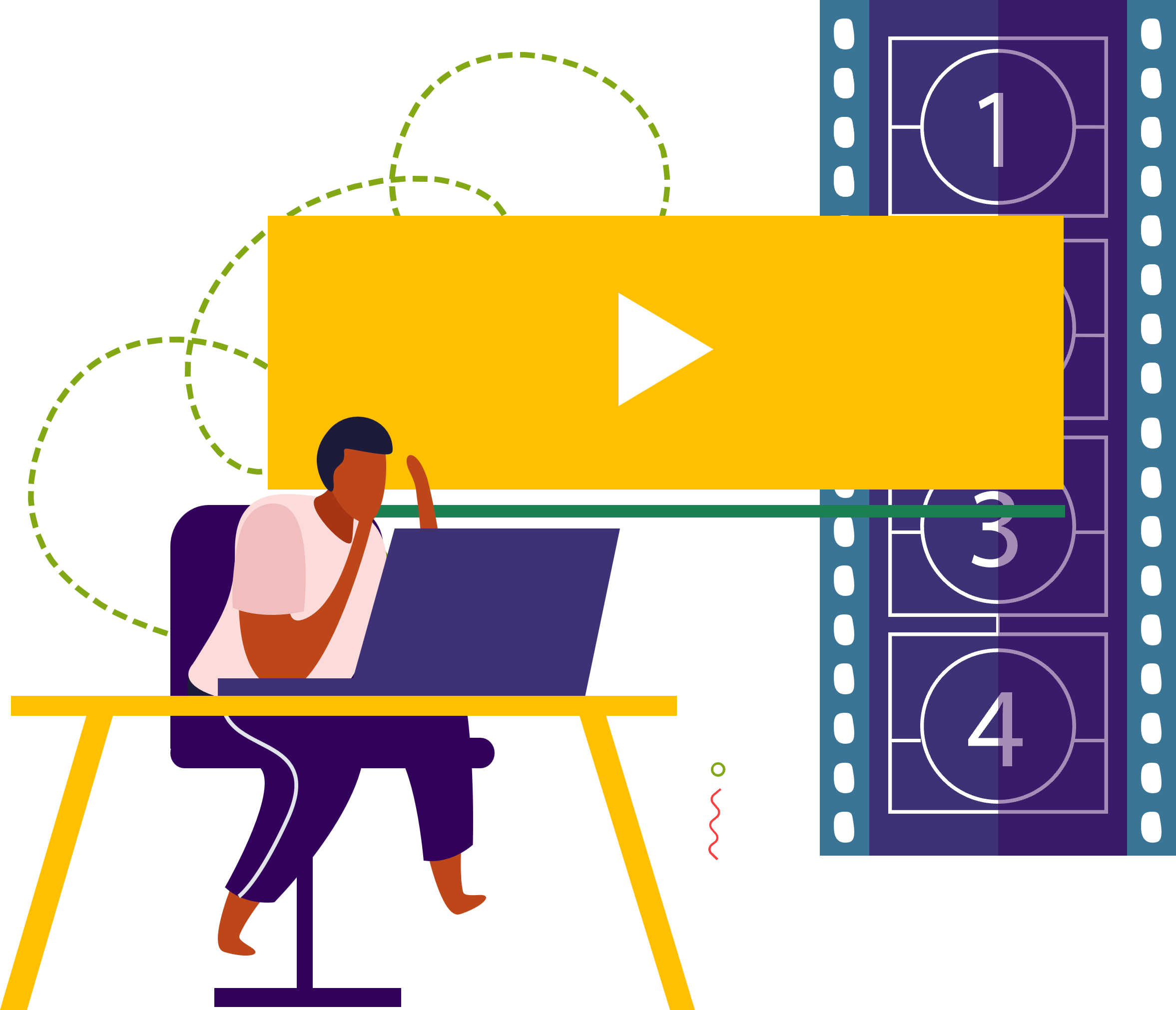 Ilustrasi perancangan alur motion video untuk menentukan ritme, transisi, dan urutan visual animasi perusahaan.