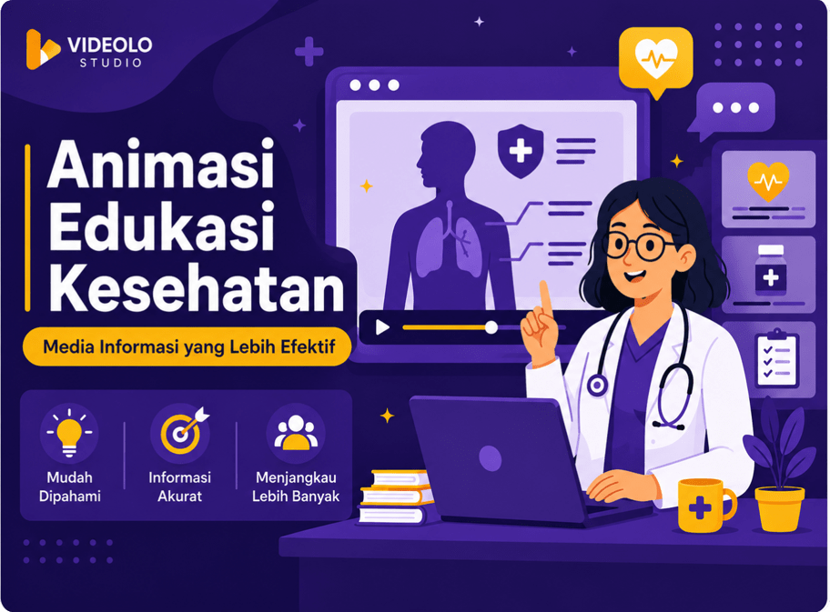 Ilustrasi video animasi edukasi kesehatan untuk konsultasi medis dan layanan kesehatan digital.