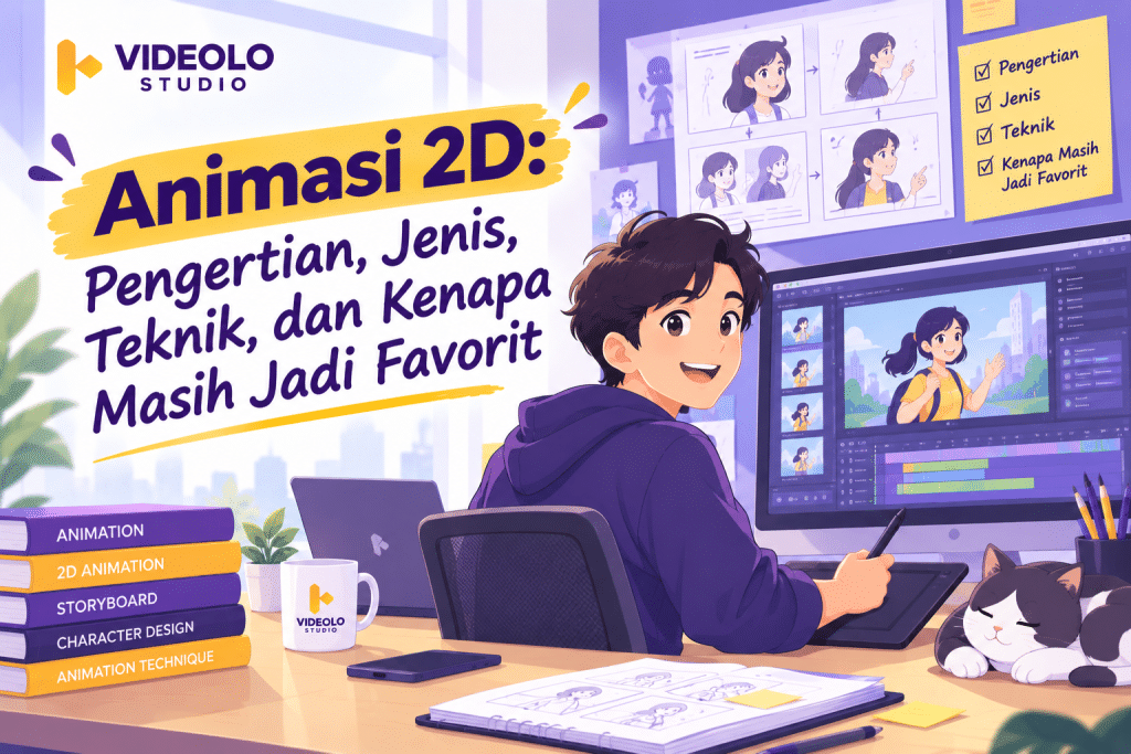 Karakter dan elemen animasi 2D dengan gaya ilustrasi flat