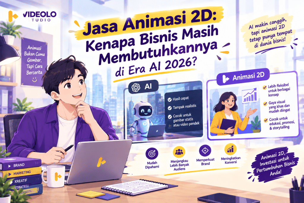 Animator mengerjakan jasa animasi 2D di studio